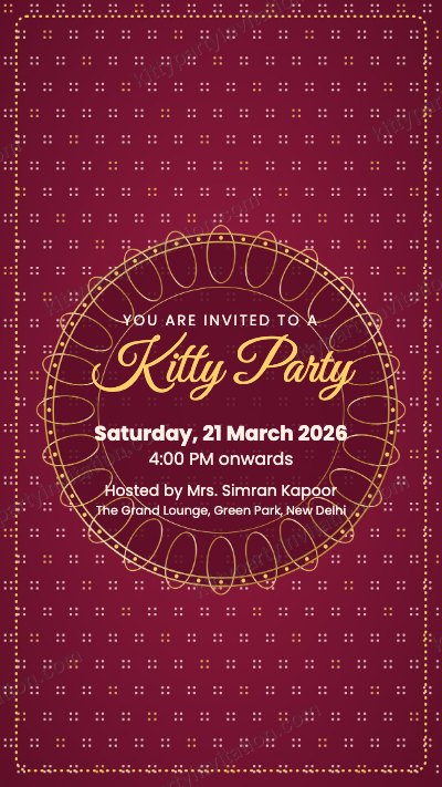 Bandhani theme kitty invitation with a bandhani dot pattern and a gold mandala