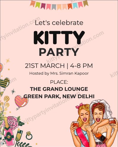 Besties kitty invitation with pop art besties on a pink background